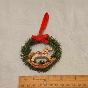 Festive Green Wreath Ornament with Red Ribbon